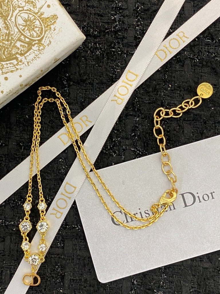 Dior Elegant Crystal-Embellished Gold-Tone Necklace